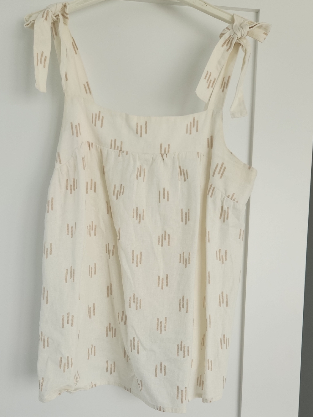 Cream Tie-Shoulder Tank with Tan Geo Print